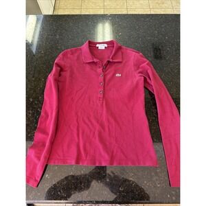 lacoste devanlay Women's Polo Henley Sz 36 VTG Y2K Maroon Long Sleeve Preppy